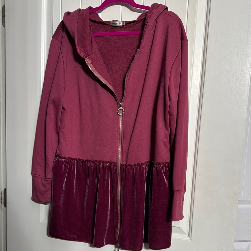Red Velvet Hooded Jacket with Textured Design